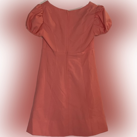 Custom-made Bright Coral Dress Puffy Sleeves Back Zipper 🪸 - Picture 2 of 8